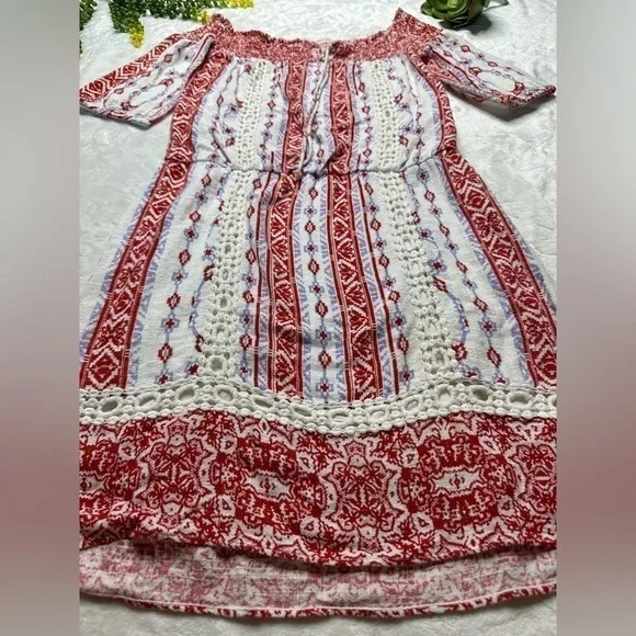 Saylor x Revolve Blossom Off The Shoulder Boho Printed Mini Dress in White Red S - Picture 10 of 15